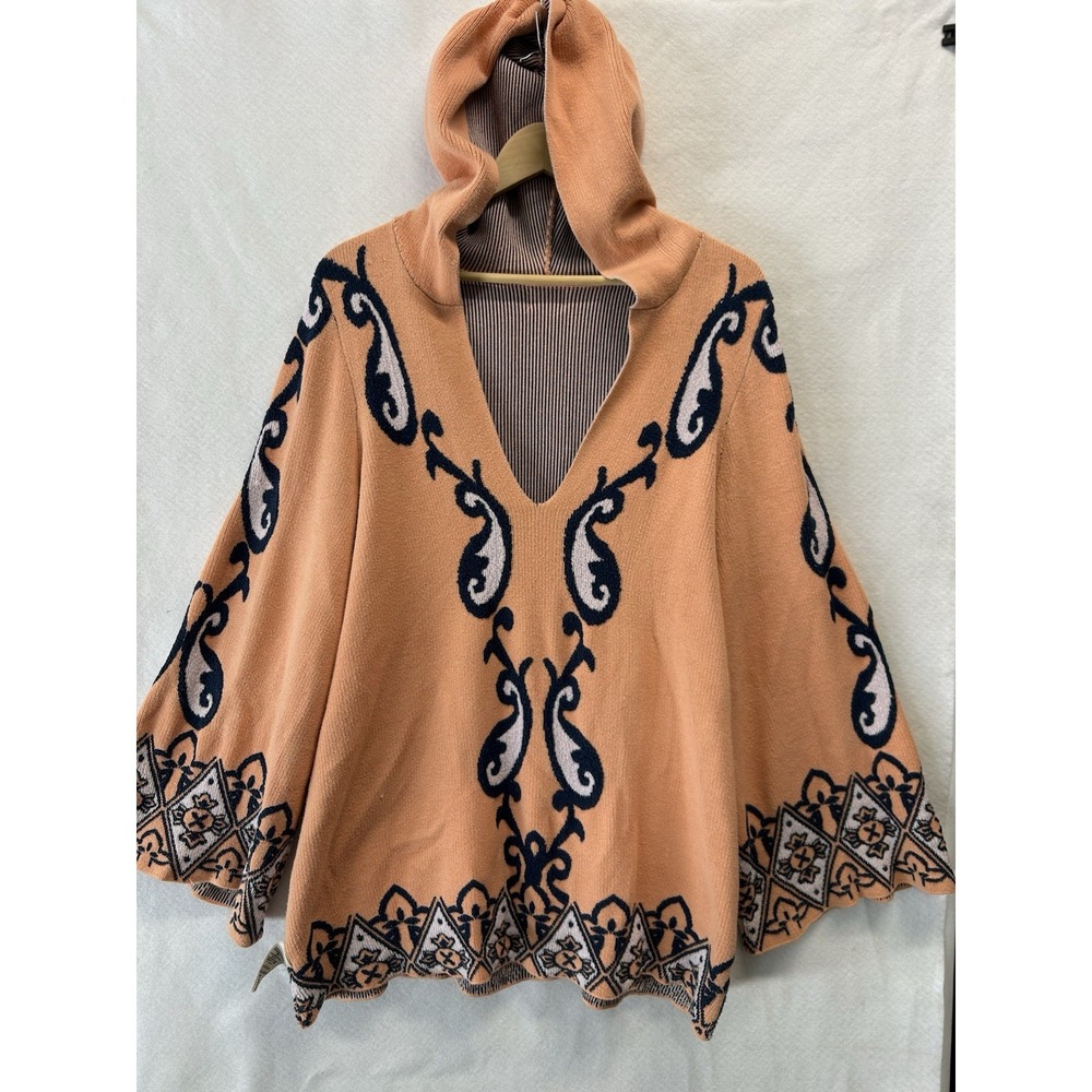 Intimately Free People Intarsia Scroll Print Hooded Tunic Thick Knit Sweater Med